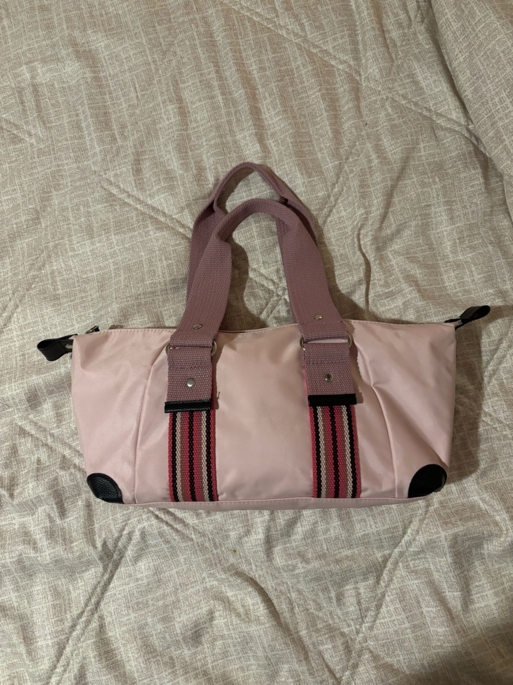 Victoria's Secret Pink Duffel Shoulder Bag with Striped Webbing